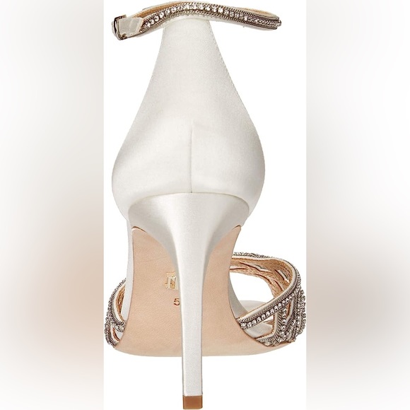BADGLEY MISCHKA Rain Crystal Adorned Satin Stiletto Heel - Soft White - Picture 8 of 9